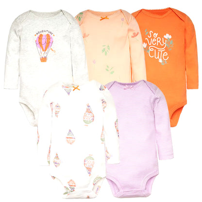 3-5 Pack Soft Cotton Long Sleeve Bodysuits Set