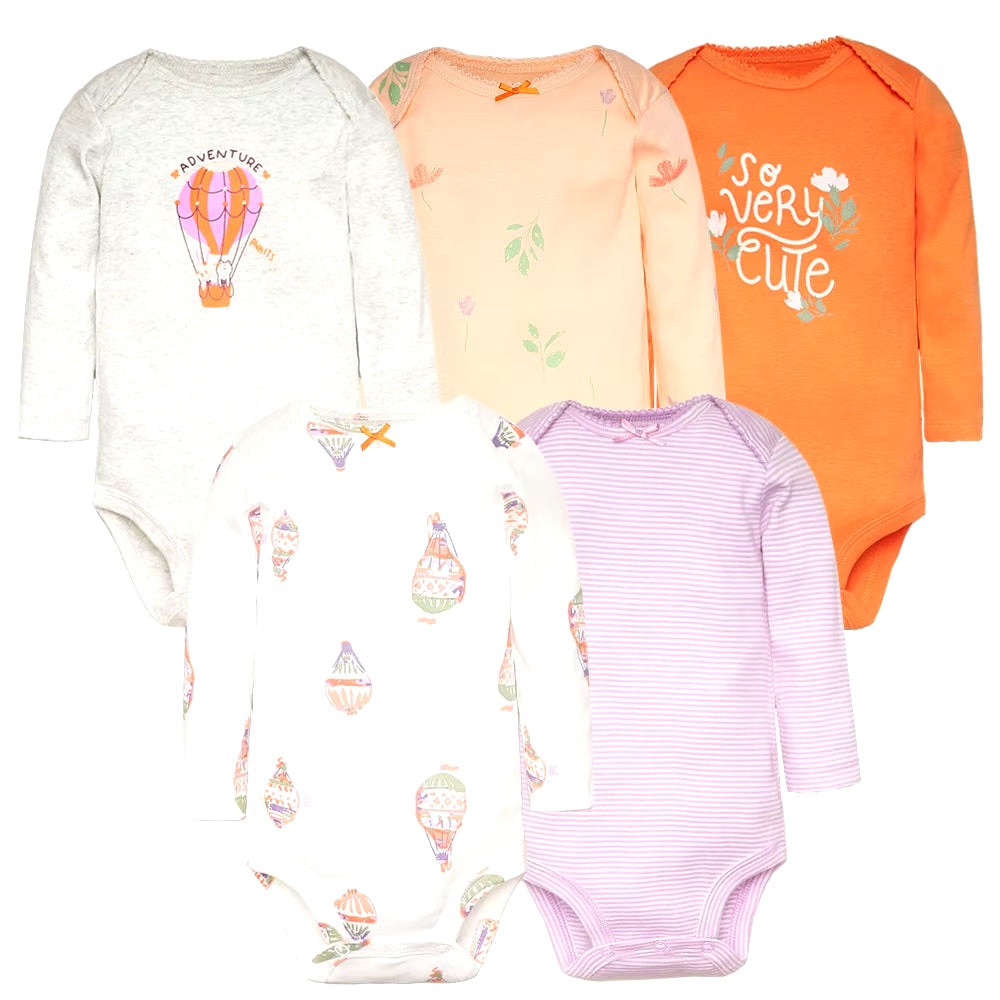 3-5 Pack Soft Cotton Long Sleeve Bodysuits Set