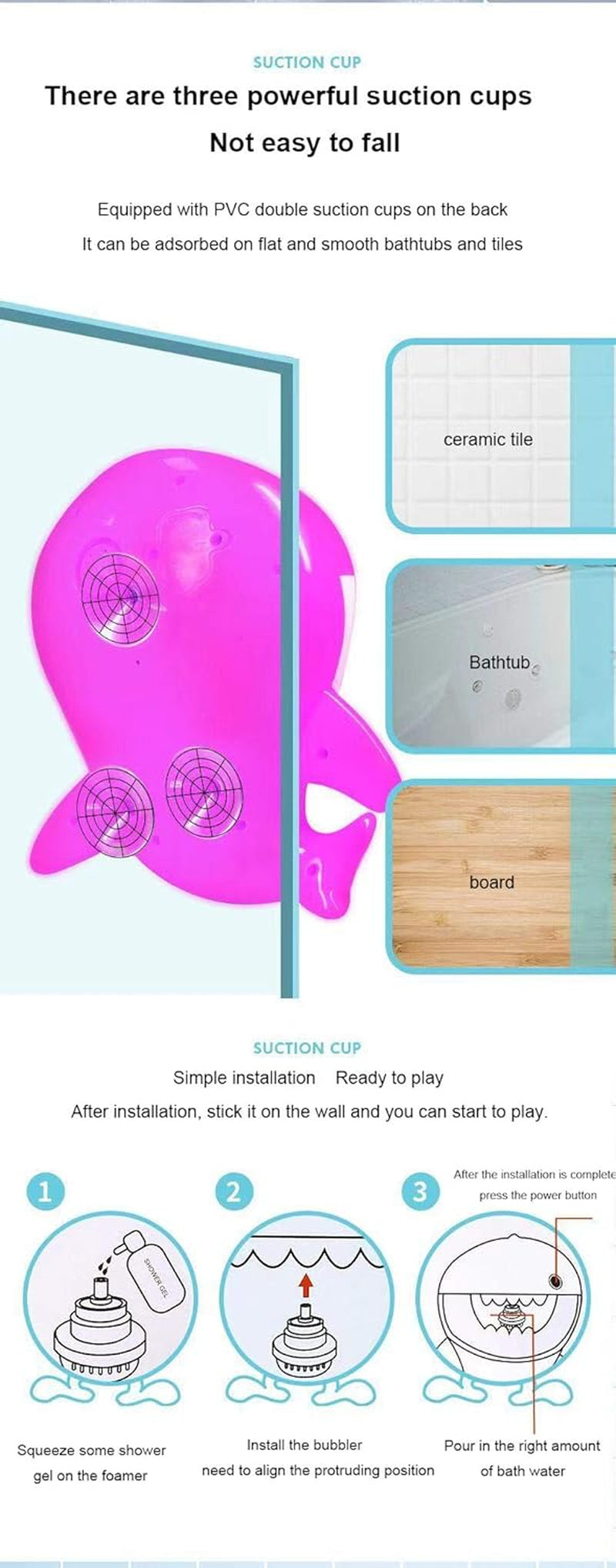 Shark Bubble Machine Baby Bath Toys Singing Bath Time Bubble Machine (Pink)