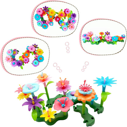 Toys for Girls 3 4 5 Years Old Flower Garden Building Toys Gardening Pretend Playset Education Activity STEM Toys for Preschool Kids Christmas & Birthday Gift 52Pcs