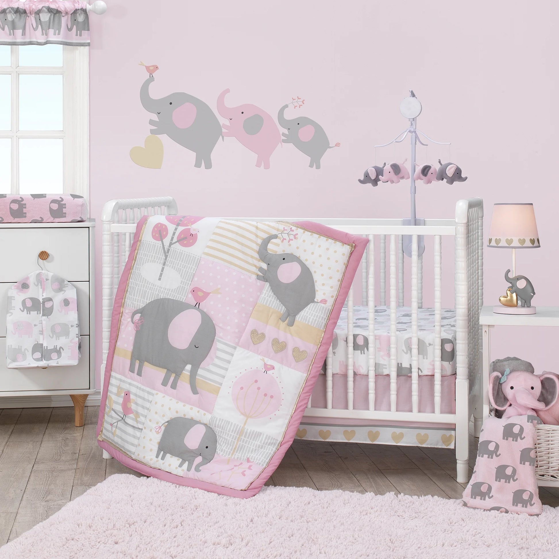 Eloise Pink/Gray Elephant Diaper Changing Pad Cover