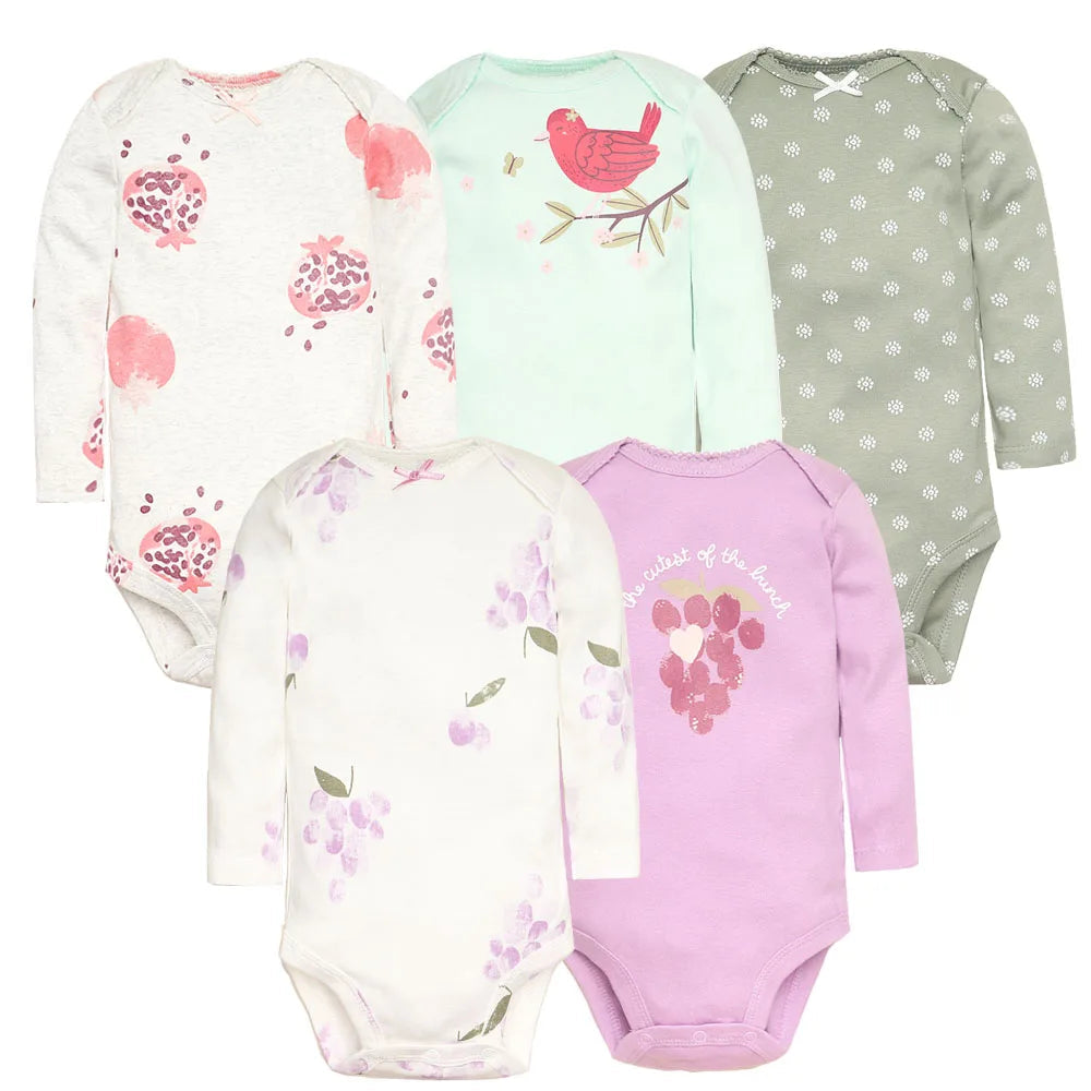 3-5 Pack Soft Cotton Long Sleeve Bodysuits Set