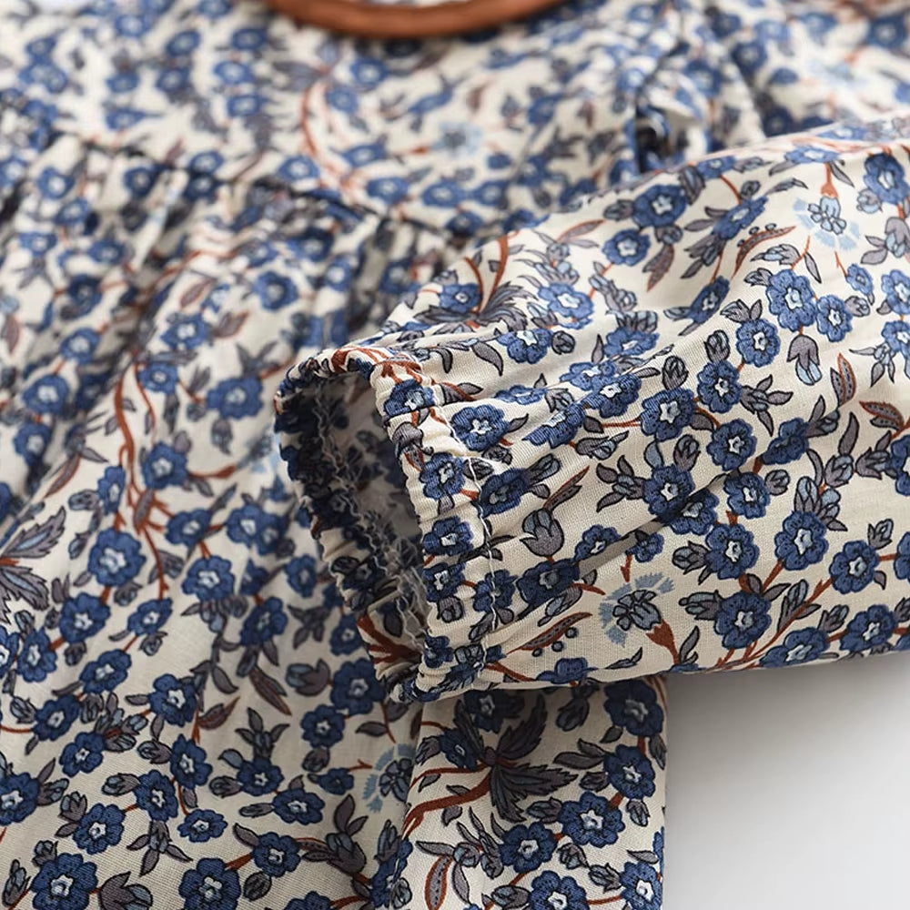 Blossom Belle – Long Sleeve Floral Princess Dress with Doll Collar for Girls