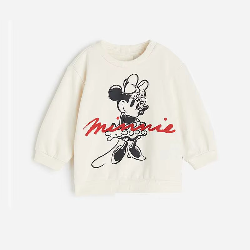 Minnie Magic: Cartoon Full-Print Sweatshirt and Pants Set for Girls
