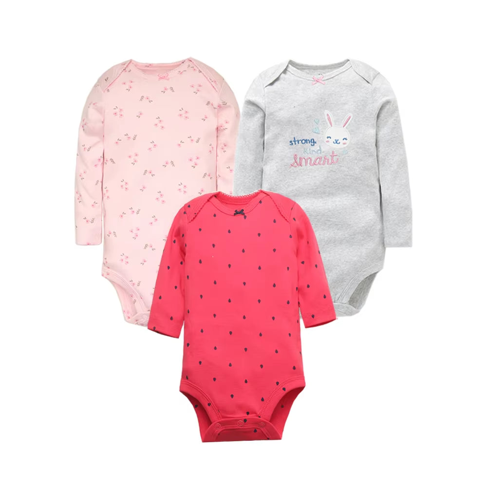 3-5 Pack Soft Cotton Long Sleeve Bodysuits Set