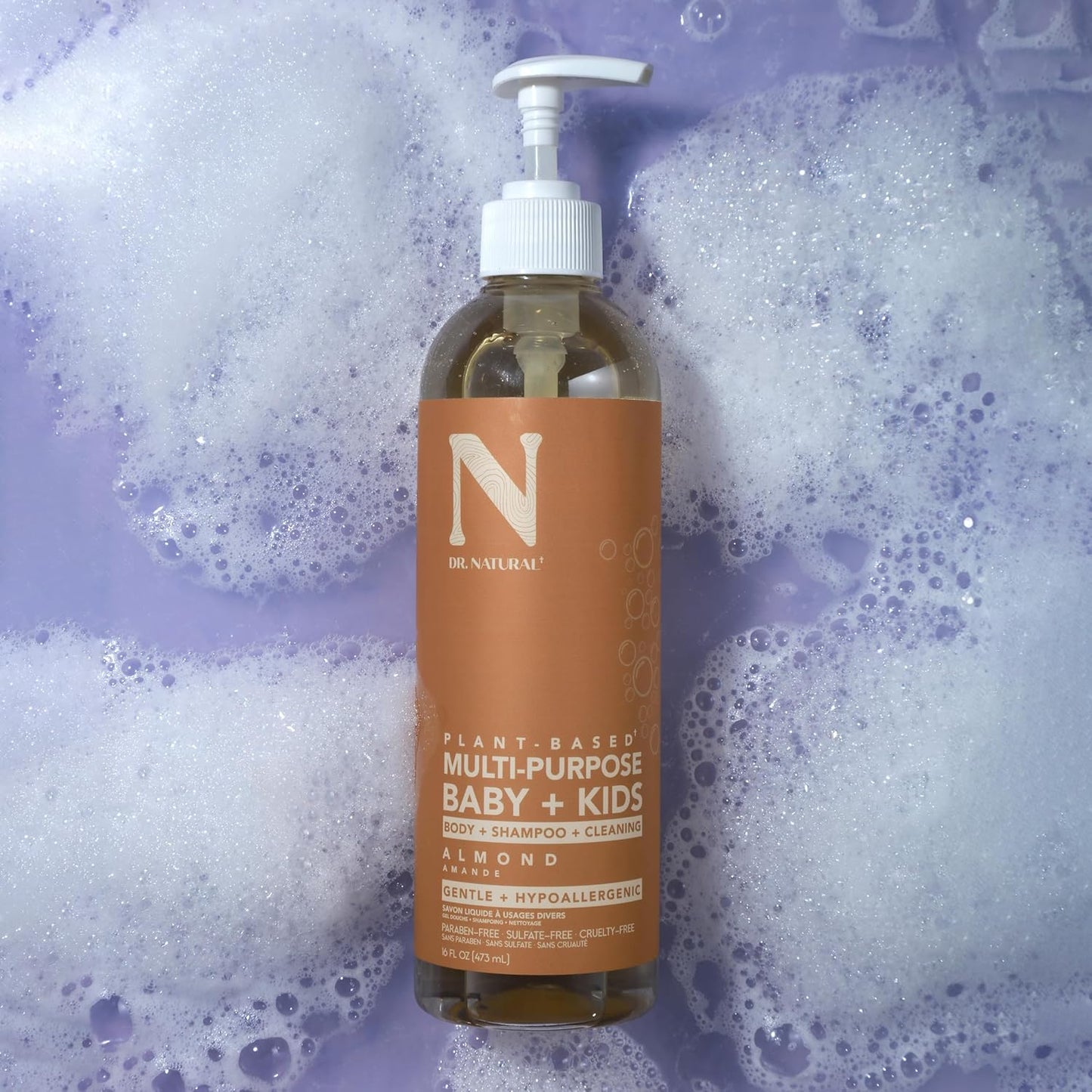 Multi-Purpose Baby plus Kids Soap, Almond, 16 Oz - Plant-Based - with Shea Butter - Hypoallergenic - Body Wash, Face Wash, Hand Soap - Sulfate-Free, Paraben-Free, Cruelty-Free