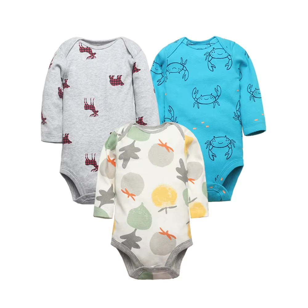 3-5 Pack Soft Cotton Long Sleeve Bodysuits Set