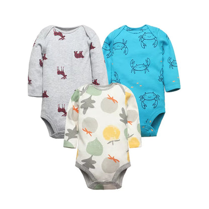 3-5 Pack Soft Cotton Long Sleeve Bodysuits Set