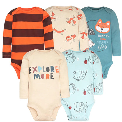 3-5 Pack Soft Cotton Long Sleeve Bodysuits Set
