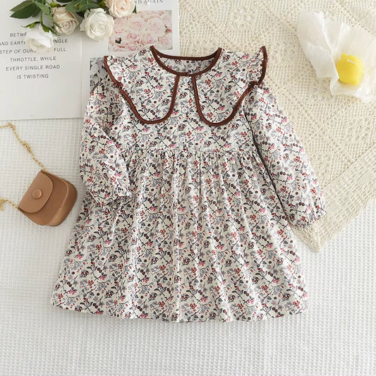 Blossom Belle – Long Sleeve Floral Princess Dress with Doll Collar for Girls