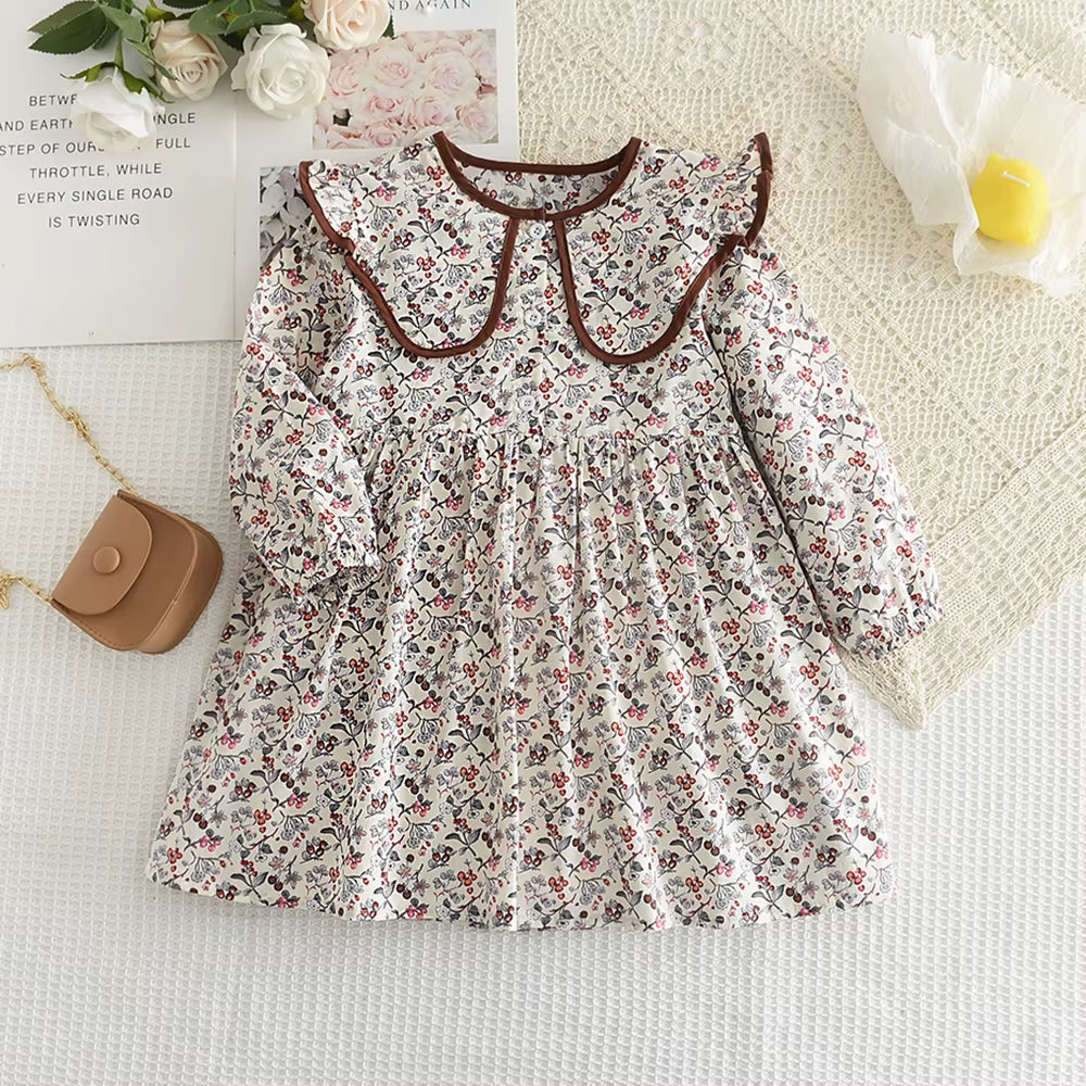 Blossom Belle – Long Sleeve Floral Princess Dress with Doll Collar for Girls