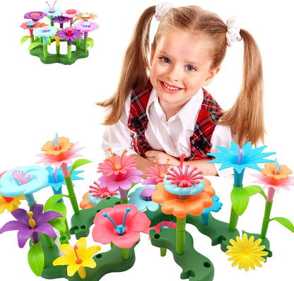 Toys for Girls 3 4 5 Years Old Flower Garden Building Toys Gardening Pretend Playset Education Activity STEM Toys for Preschool Kids Christmas & Birthday Gift 52Pcs