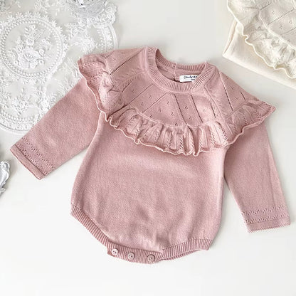 RoseBelle – Knitted Lace Ruffle Romper for Baby Girls