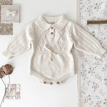 RoseBelle – Knitted Lace Ruffle Romper for Baby Girls