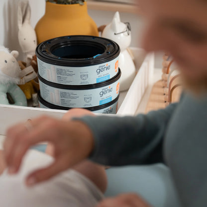 (4 Pack)  round Refills, Unscented, 3 Pack, Holds up to 720 Newborn Diapers, Blue