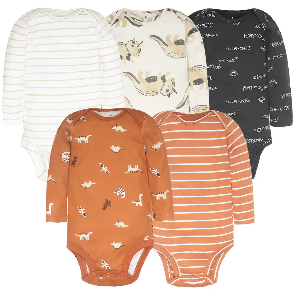 3-5 Pack Soft Cotton Long Sleeve Bodysuits Set