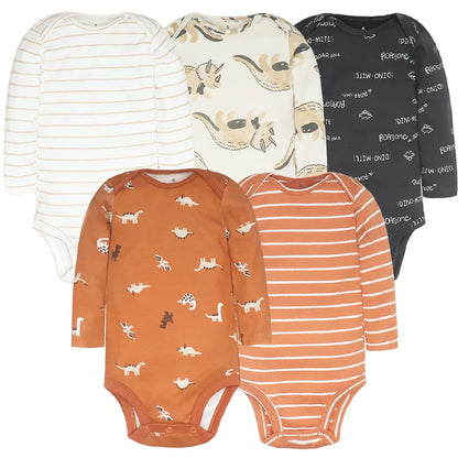 3-5 Pack Soft Cotton Long Sleeve Bodysuits Set