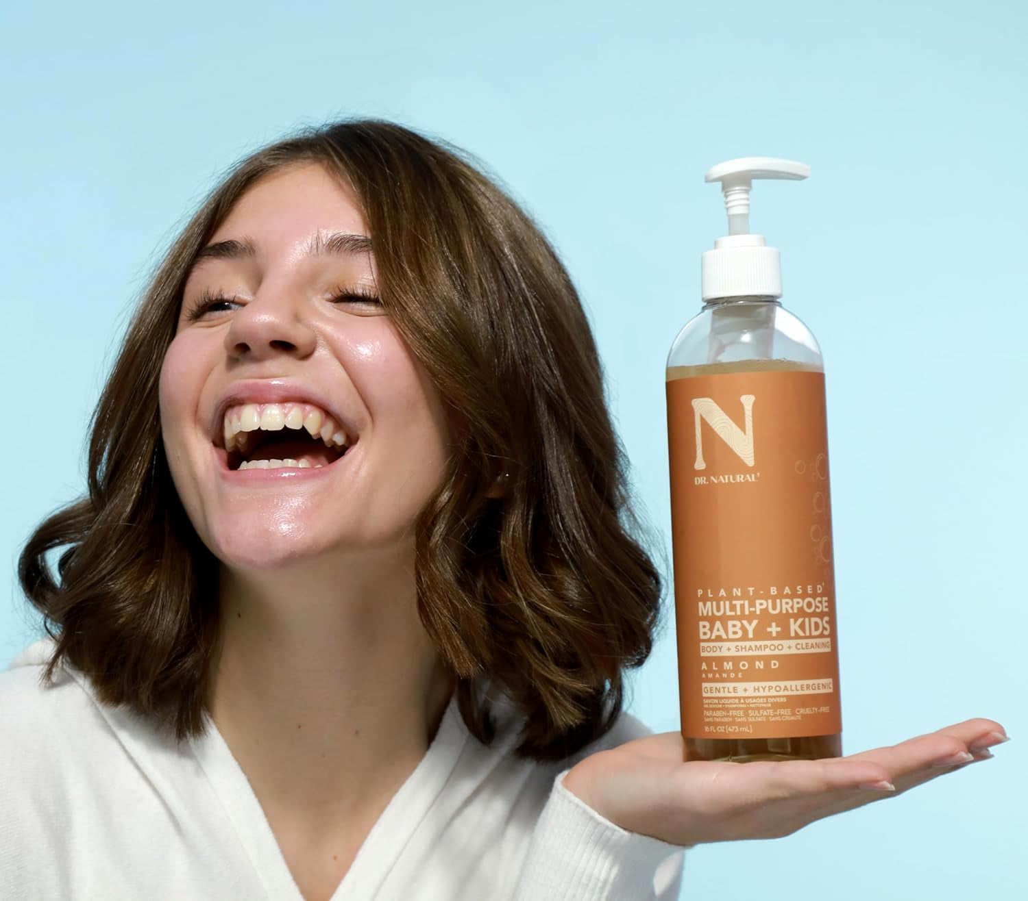 Multi-Purpose Baby plus Kids Soap, Almond, 16 Oz - Plant-Based - with Shea Butter - Hypoallergenic - Body Wash, Face Wash, Hand Soap - Sulfate-Free, Paraben-Free, Cruelty-Free