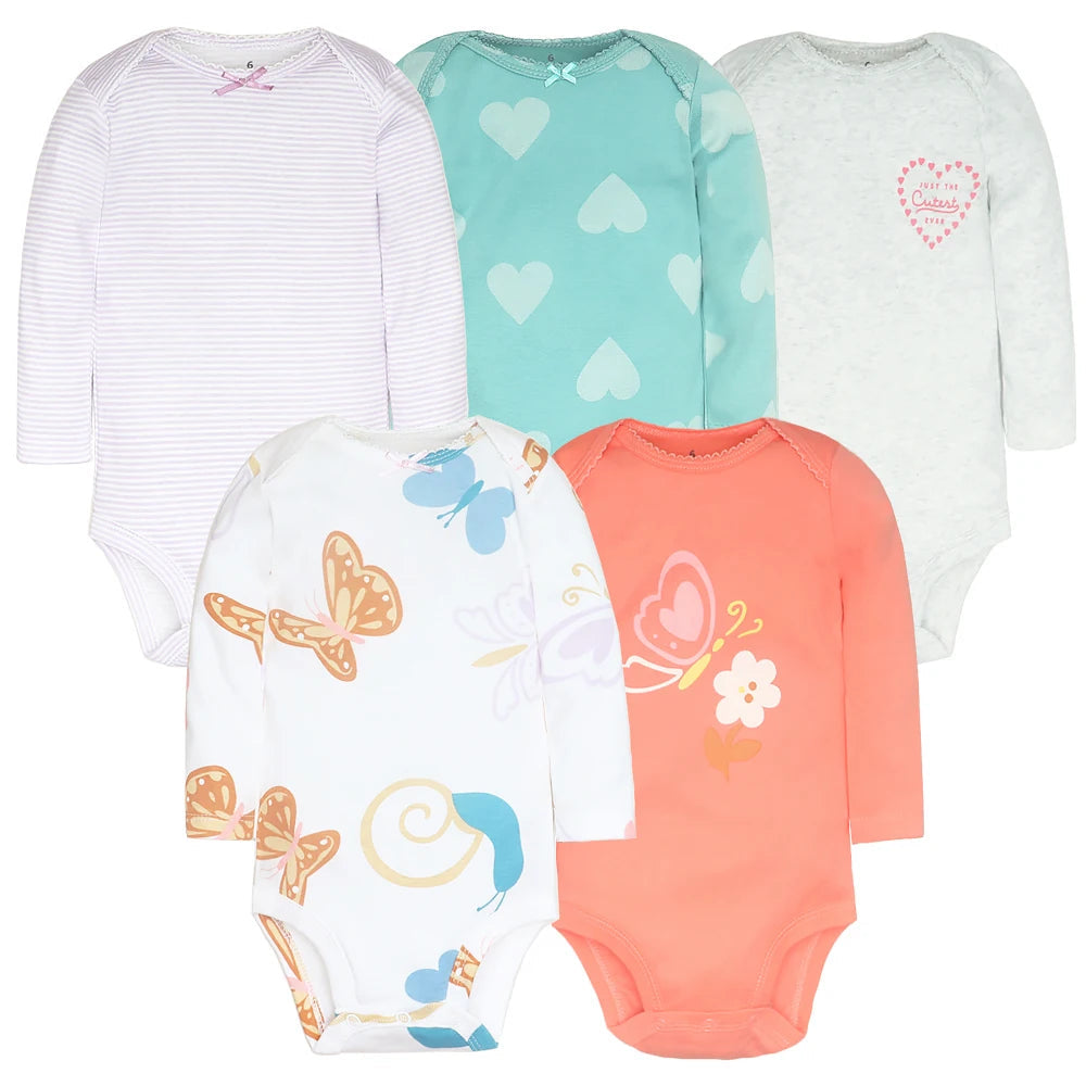 3-5 Pack Soft Cotton Long Sleeve Bodysuits Set