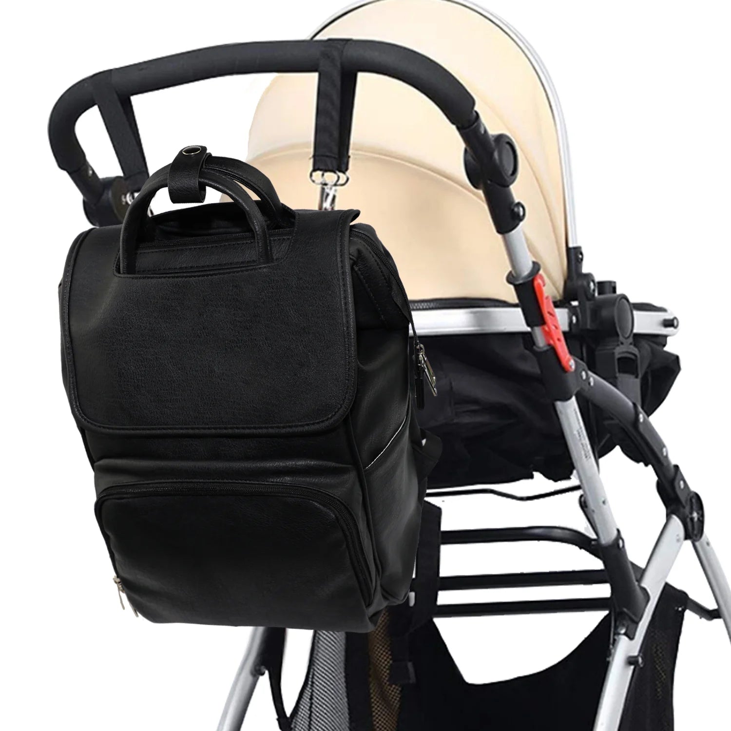 LEQUEEN PU Leather Diaper Bag Women Backpack Purse, Mommy Travel Diaper Bag for Baby with Changing Pad Stroller Hooks (Black)