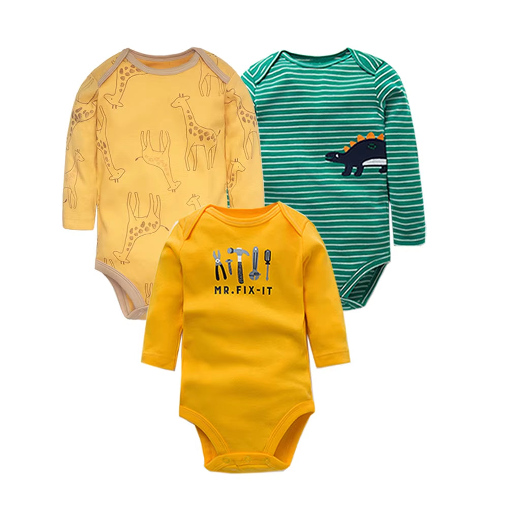 3-5 Pack Soft Cotton Long Sleeve Bodysuits Set