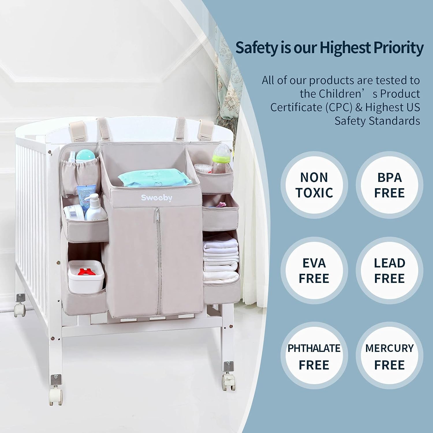 Diaper Organizer for Changing Table and Crib - Nursery Diaper Stacker Hanging Caddy for Baby Essentials