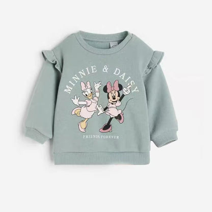 Minnie Magic: Cartoon Full-Print Sweatshirt and Pants Set for Girls