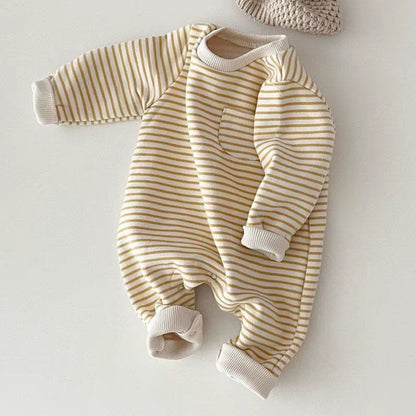 Snuggle Stripes – Fleece-Lined Striped Romper for Babies