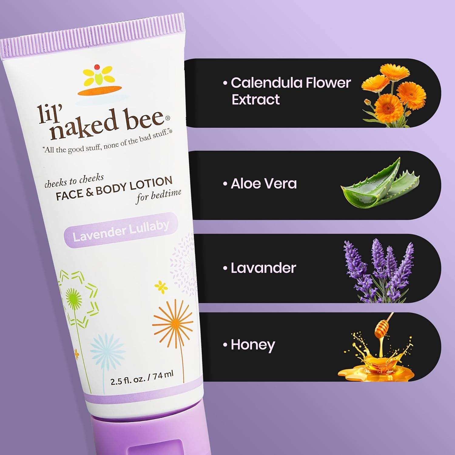 Lil Naked Bee Baby Lotion for Kids (2.5Oz) Lavender Lullaby Cheeks to Cheeks Face & Body Lotion for Hydrating & Moisturizing Skin