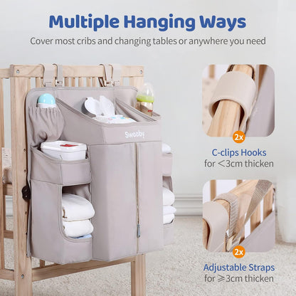 Diaper Organizer for Changing Table and Crib - Nursery Diaper Stacker Hanging Caddy for Baby Essentials