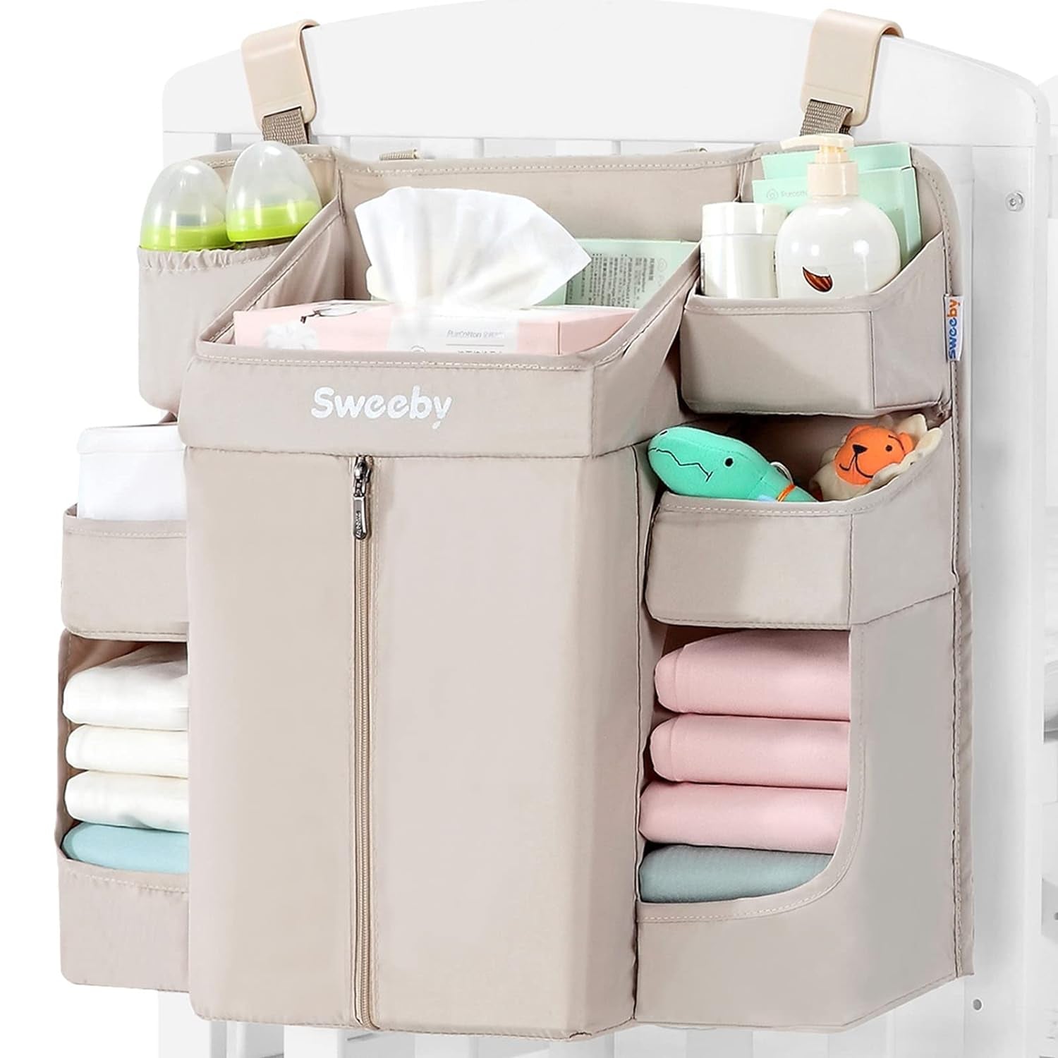 Diaper Organizer for Changing Table and Crib - Nursery Diaper Stacker Hanging Caddy for Baby Essentials