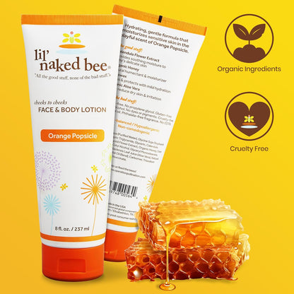 Lil Naked Bee Baby Lotion for Kids (8 Oz) Orange Popsicle Cheeks to Cheeks Face & Body Lotion for Hydrating & Moisturizing for Skin
