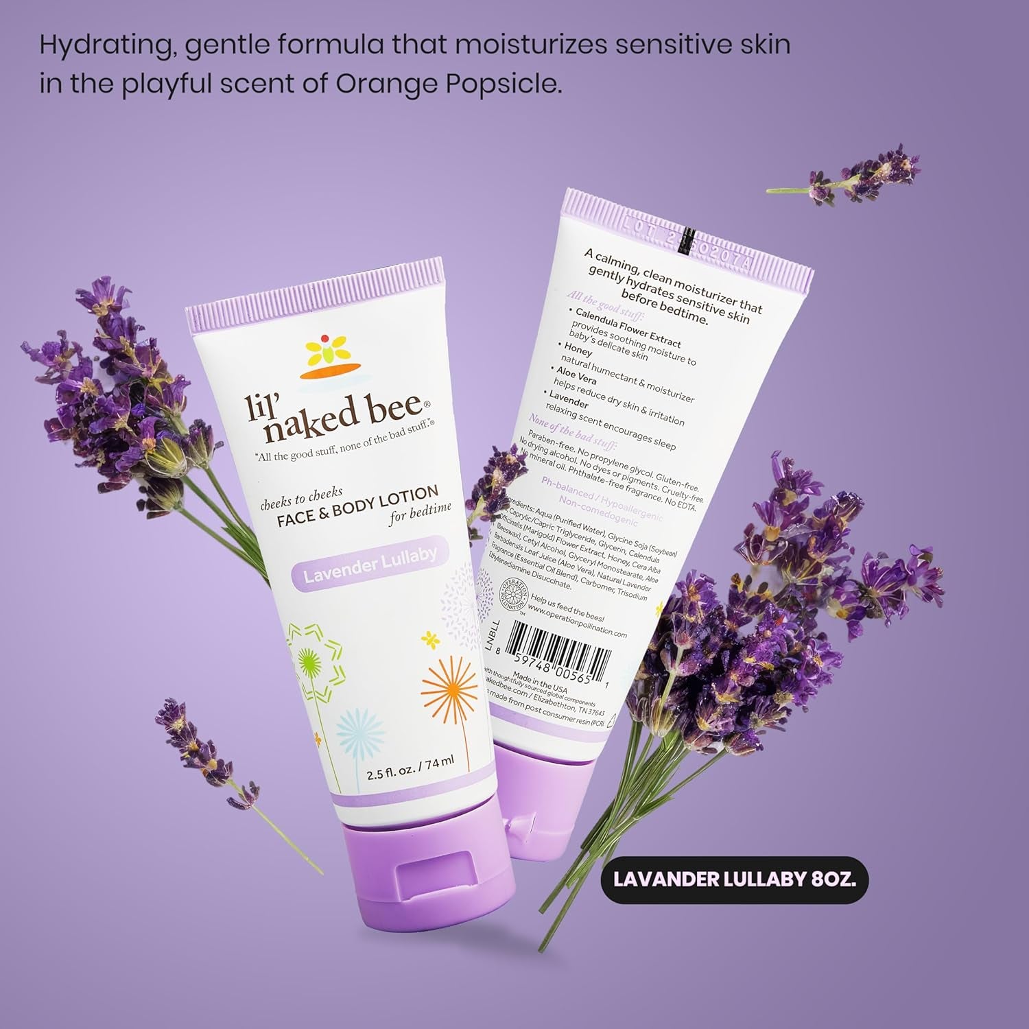 Lil Naked Bee Baby Lotion for Kids (2.5Oz) Lavender Lullaby Cheeks to Cheeks Face & Body Lotion for Hydrating & Moisturizing Skin
