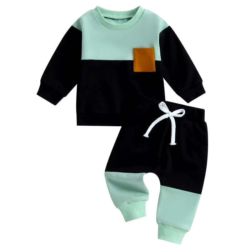 Chic Little Gentleman: Baby Boy Contrast Color Pant Set – Cozy Spring & Autumn Style
