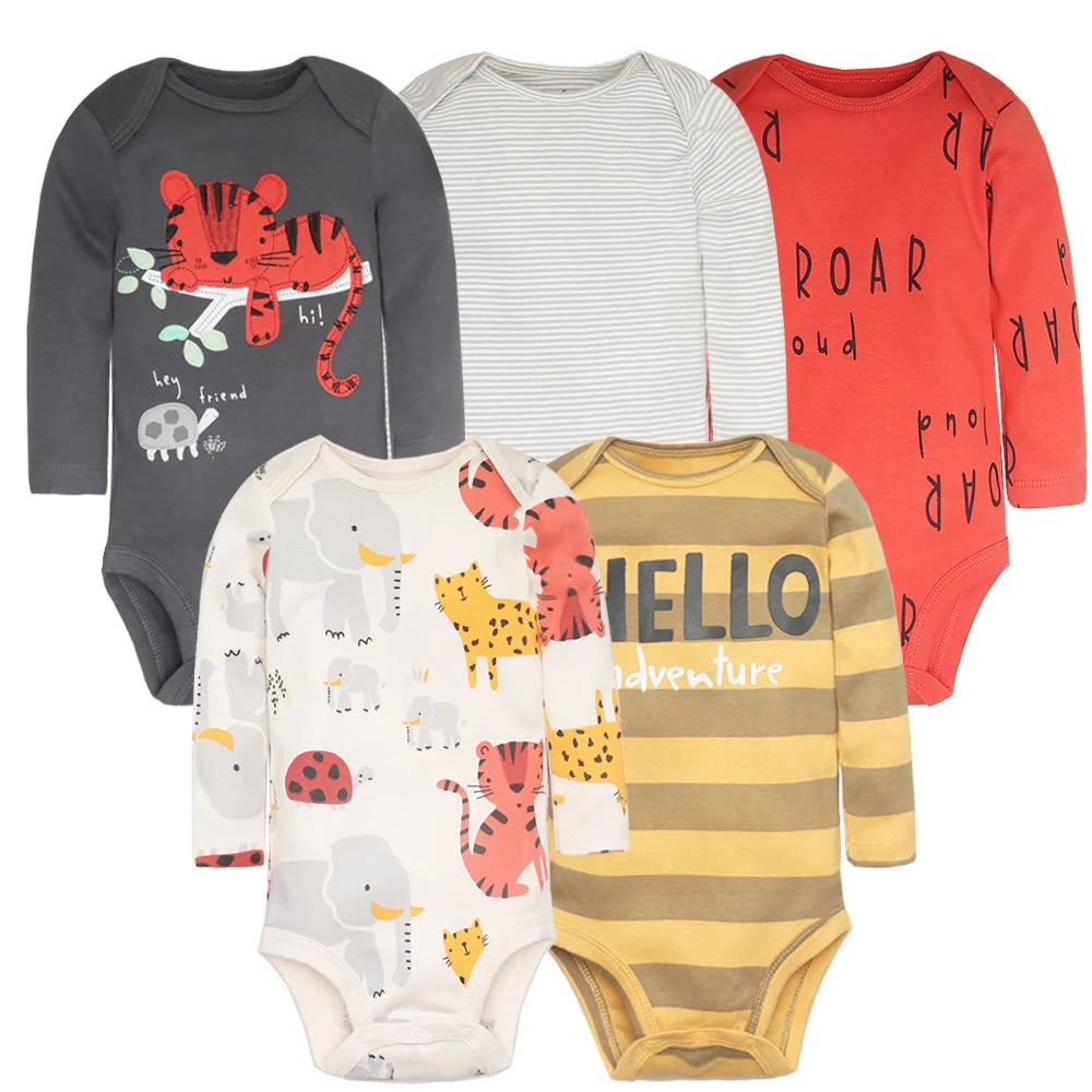 3-5 Pack Soft Cotton Long Sleeve Bodysuits Set