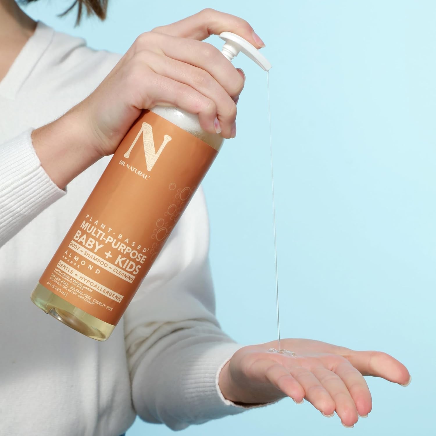 Multi-Purpose Baby plus Kids Soap, Almond, 16 Oz - Plant-Based - with Shea Butter - Hypoallergenic - Body Wash, Face Wash, Hand Soap - Sulfate-Free, Paraben-Free, Cruelty-Free