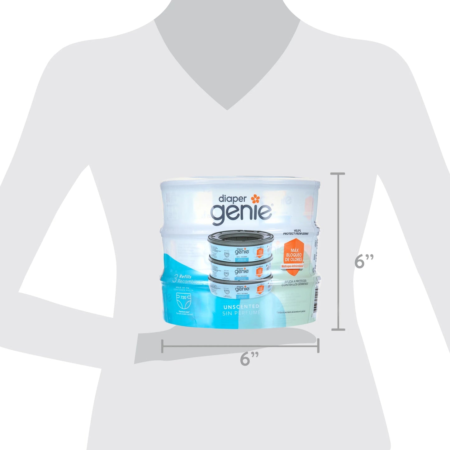 (4 Pack)  round Refills, Unscented, 3 Pack, Holds up to 720 Newborn Diapers, Blue