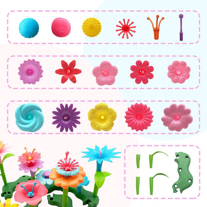 Toys for Girls 3 4 5 Years Old Flower Garden Building Toys Gardening Pretend Playset Education Activity STEM Toys for Preschool Kids Christmas & Birthday Gift 52Pcs