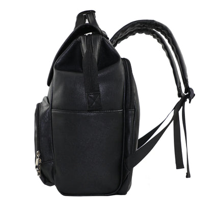 LEQUEEN PU Leather Diaper Bag Women Backpack Purse, Mommy Travel Diaper Bag for Baby with Changing Pad Stroller Hooks (Black)