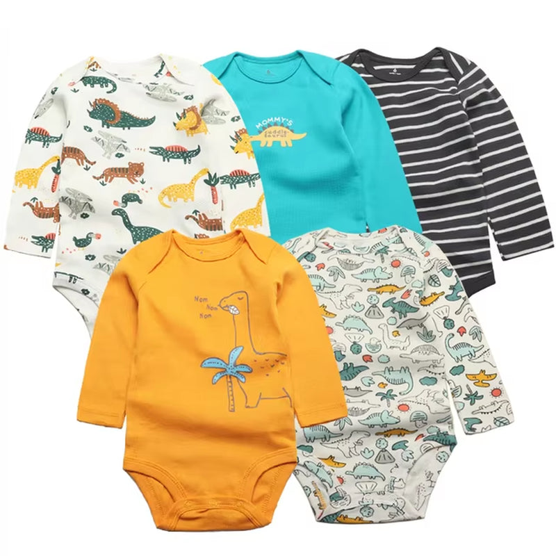3-5 Pack Soft Cotton Long Sleeve Bodysuits Set