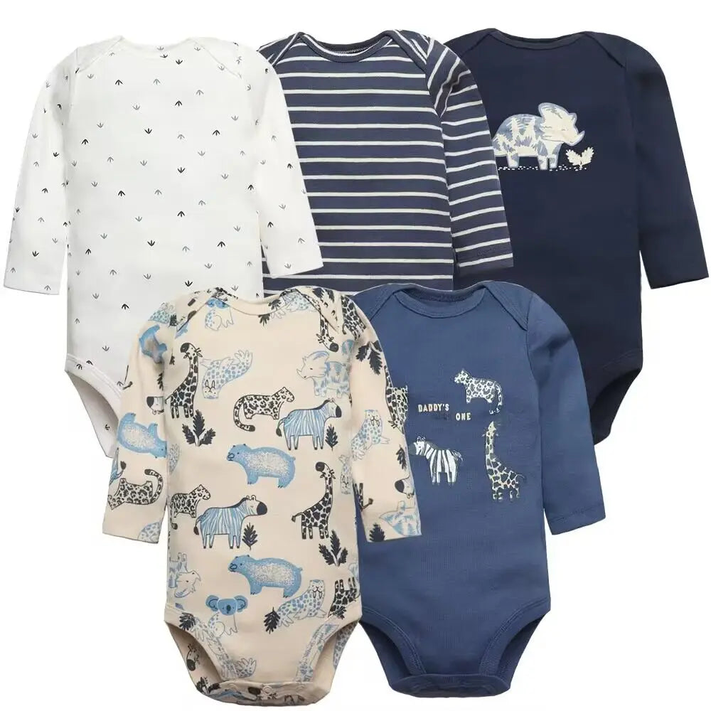 3-5 Pack Soft Cotton Long Sleeve Bodysuits Set