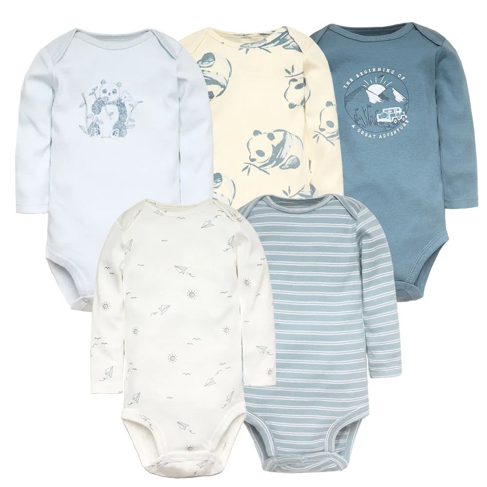 3-5 Pack Soft Cotton Long Sleeve Bodysuits Set