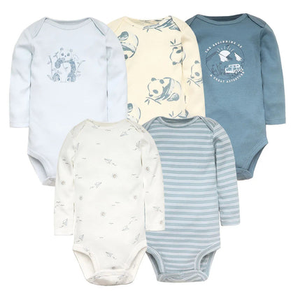 3-5 Pack Soft Cotton Long Sleeve Bodysuits Set