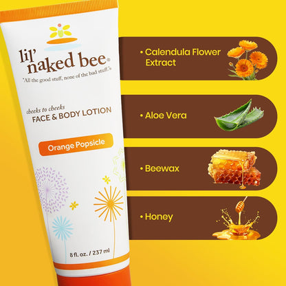 Lil Naked Bee Baby Lotion for Kids (8 Oz) Orange Popsicle Cheeks to Cheeks Face & Body Lotion for Hydrating & Moisturizing for Skin