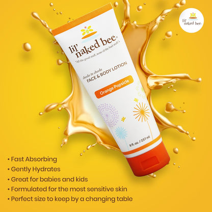 Lil Naked Bee Baby Lotion for Kids (8 Oz) Orange Popsicle Cheeks to Cheeks Face & Body Lotion for Hydrating & Moisturizing for Skin