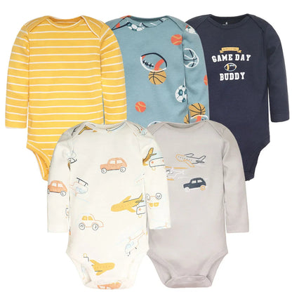 3-5 Pack Soft Cotton Long Sleeve Bodysuits Set