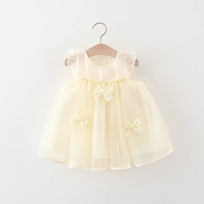 CloudWhimsy – Flying Sleeve Princess Dress with Bow for Little Girls