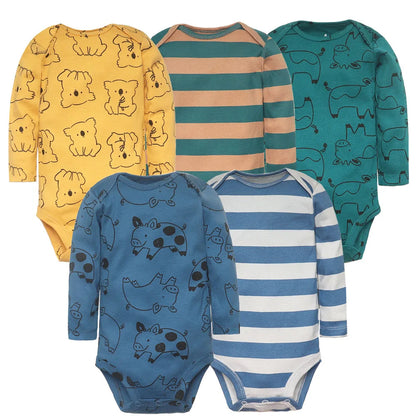 3-5 Pack Soft Cotton Long Sleeve Bodysuits Set