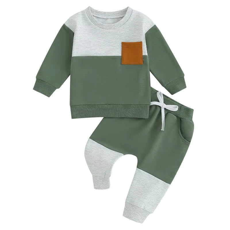 Chic Little Gentleman: Baby Boy Contrast Color Pant Set – Cozy Spring & Autumn Style