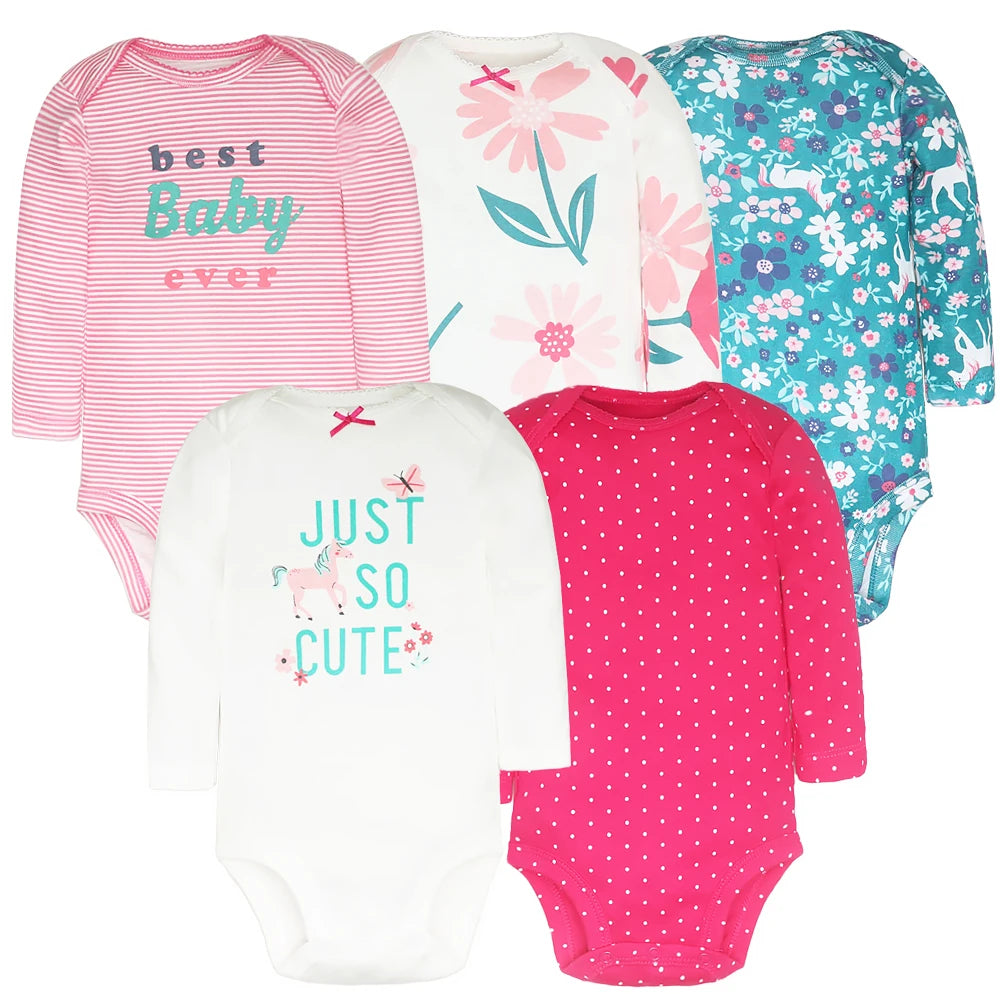 3-5 Pack Soft Cotton Long Sleeve Bodysuits Set